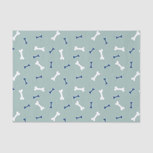Papier Mousseline Chien Bone, Puppy Party, Bleu et Vert (Recto)