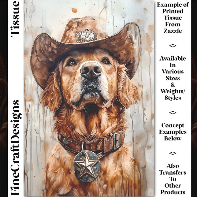 Papier Mousseline Chien cowboy, Golden Retriever DD1 Découpage (Créateur téléchargé)