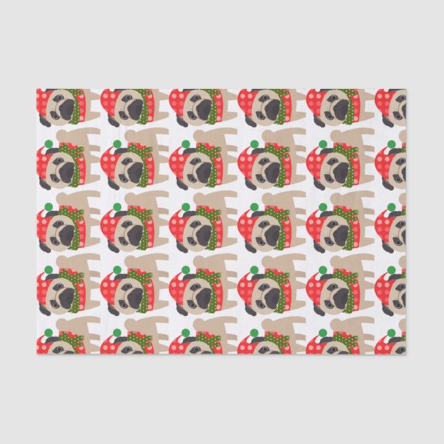 Papier Mousseline Chien de carlin de vacances de Joyeux Noël (Recto)