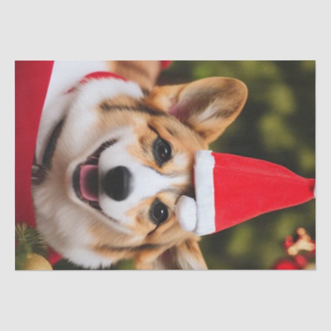 Papier Mousseline Chien de Corgi souriant Noël fun (Recto)