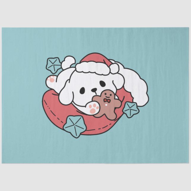 Papier Mousseline Chien de Noël à Santa Hat - Jour de Noël pour Anim (Recto)