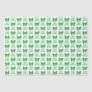 Papier Mousseline Chien de Noël gris et Bow vert blanc