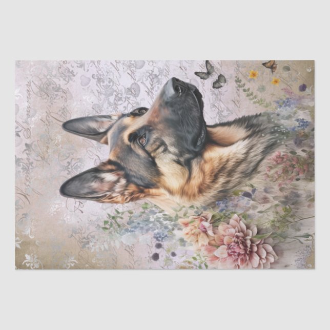 Papier Mousseline Chien floral berger allemand (Recto)