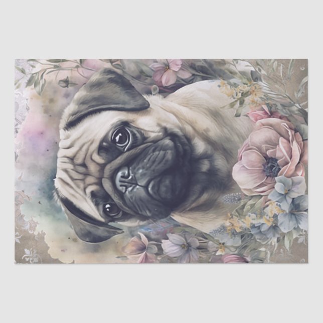 Papier Mousseline Chien floral carlin (Recto)