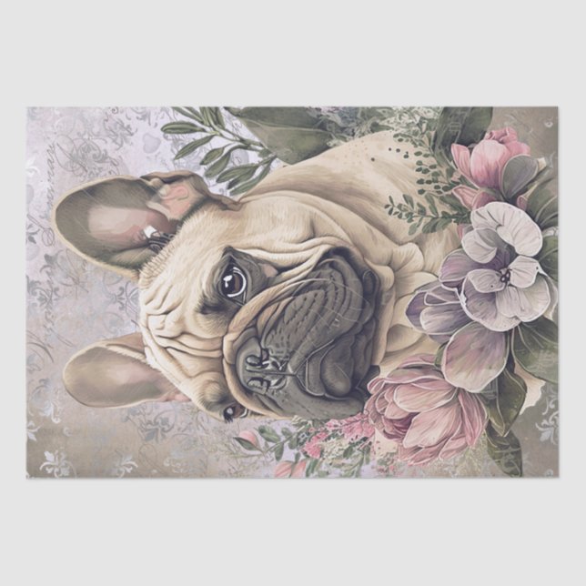 Papier Mousseline Chien floral français de Bulldog (Recto)