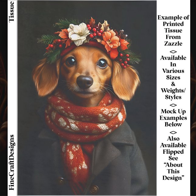 Papier Mousseline Chien mignon Dachshund à l'Écarf Festif ED9L Décou (Créateur téléchargé)