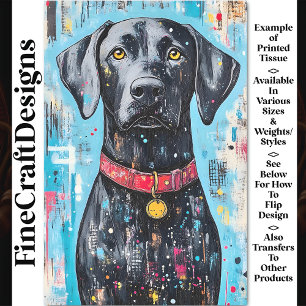 Papier Mousseline Chien noir, collier rouge, peinture colorée Z6 Déc