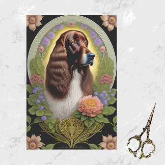Papier Mousseline Chien Rouge Blanc Setter Artwork Floral