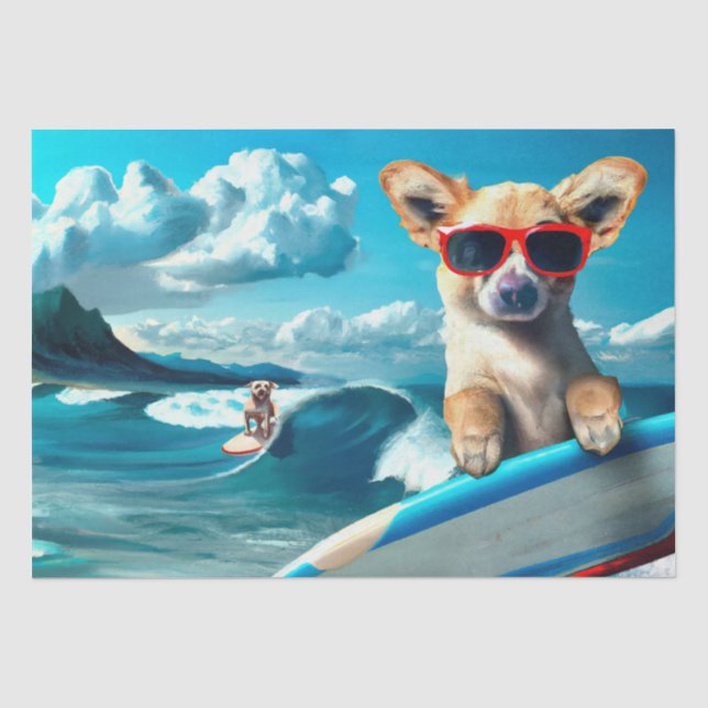 Papier Mousseline Chien sur le Surboard portant des lunettes de sole (Recto)