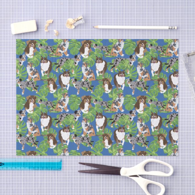 Papier Mousseline Chiens de berger australiens australiens Aussies F (Artisanat)