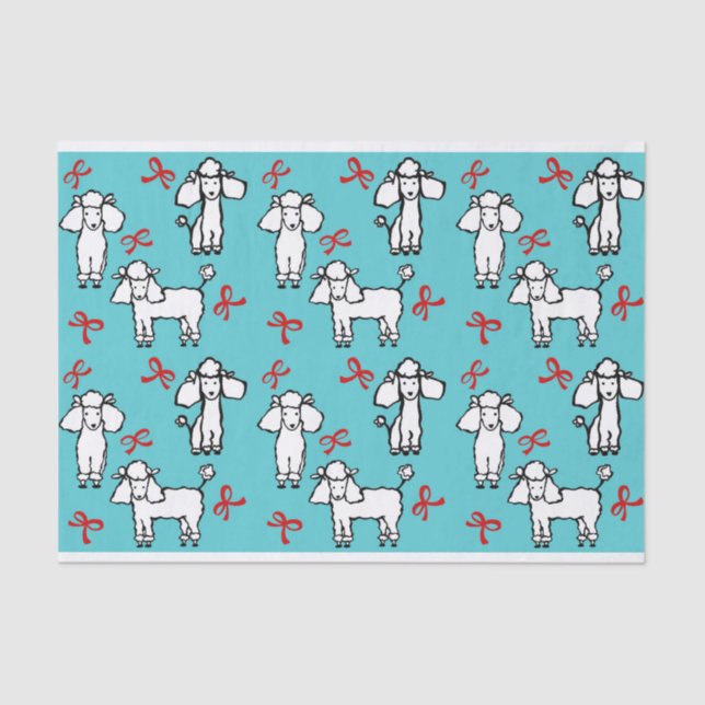 Papier Mousseline Chiens de caniche blanc Vaches Turquoise (Recto)