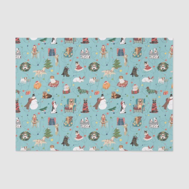 Papier Mousseline Chiens de Fêtes en Motif de pulls de Noël (Recto)