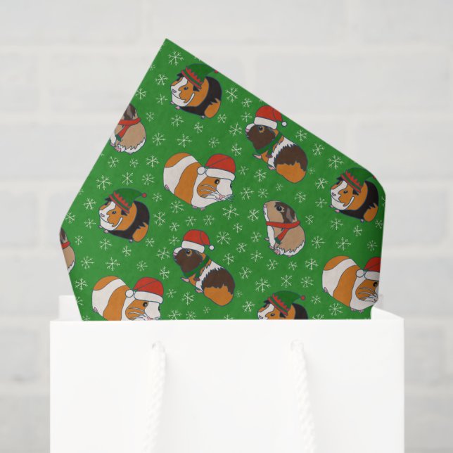 Papier Mousseline Chiens de Guinée festifs à l'allure de Noël (Sac cadeau)