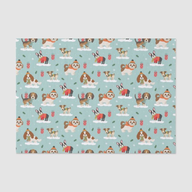 Papier Mousseline Chiens de Noël en Motif d'Écharpes douillettes (Recto)