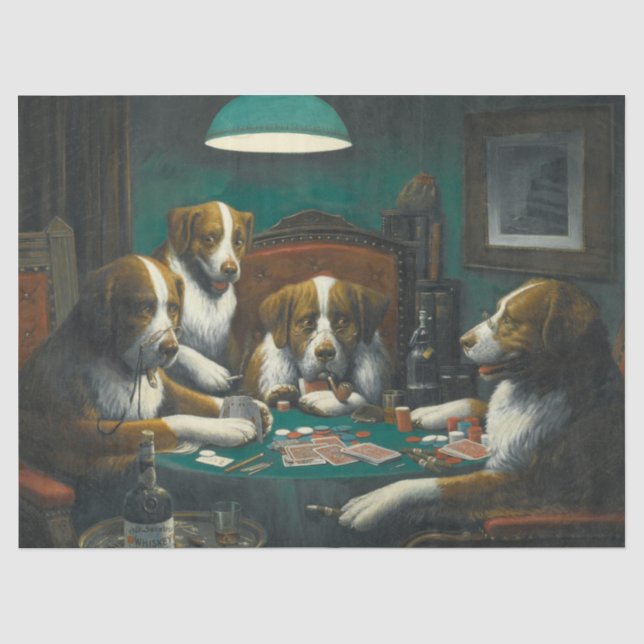 Papier Mousseline Chiens jouant au poker (jeu de carte animale) (Recto)