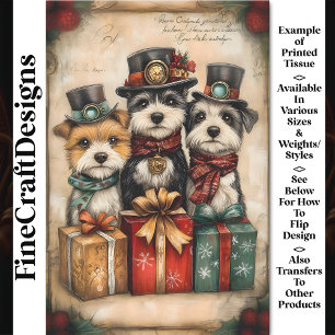 Papier Mousseline Chiens mignons de Noël Steampunk Vibe BK9 Découpag