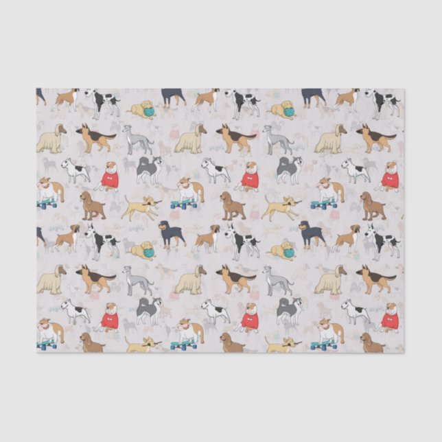 Papier Mousseline Chiens mignons Design Motif Blanc (Recto)