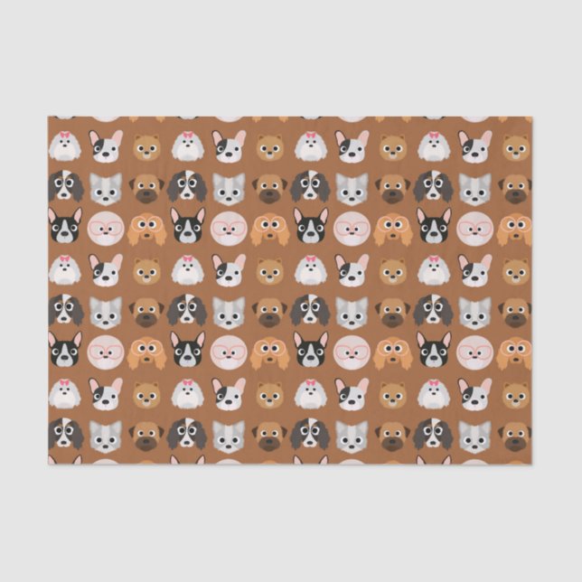 Papier Mousseline Chiens mignons sur le brun (Recto)