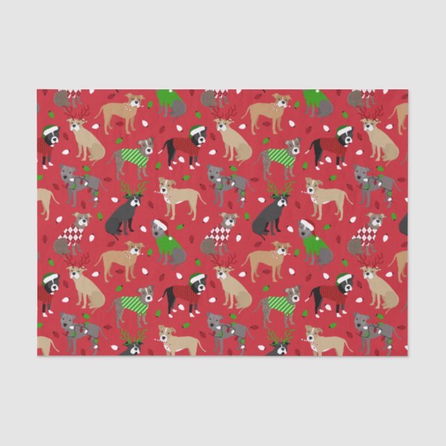 Papier Mousseline Chiens Pitbull de Noël (Recto)