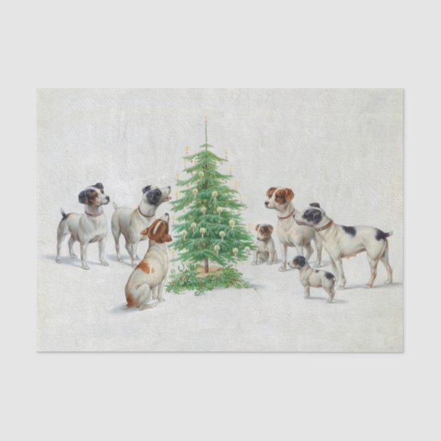 Papier Mousseline Chiens vintages autour de l'arbre de Noël (Recto)