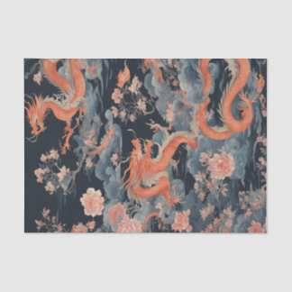 Papier Mousseline Chinois dragon oriental foncé chinoiserie