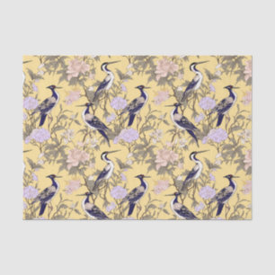 Papier Mousseline Chinoiserie Aiguille fleurie jaune