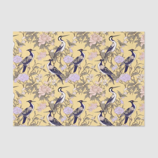 Papier Mousseline Chinoiserie Aiguille fleurie jaune (Recto)