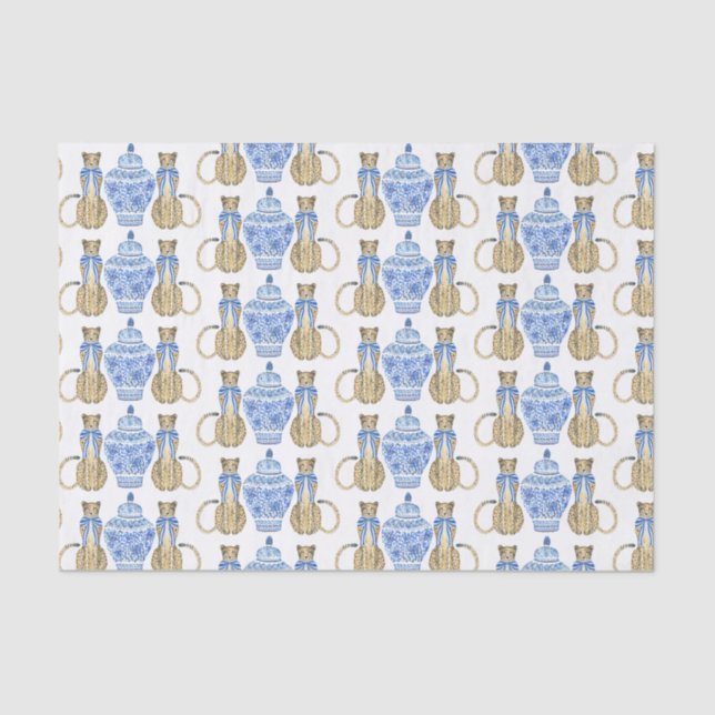 Papier Mousseline Chinoiserie Aquarelle Bow Cheetah (Recto)