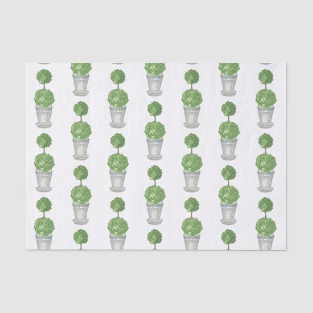 Papier Mousseline Chinoiserie Aquarelle Topiaire (Recto)