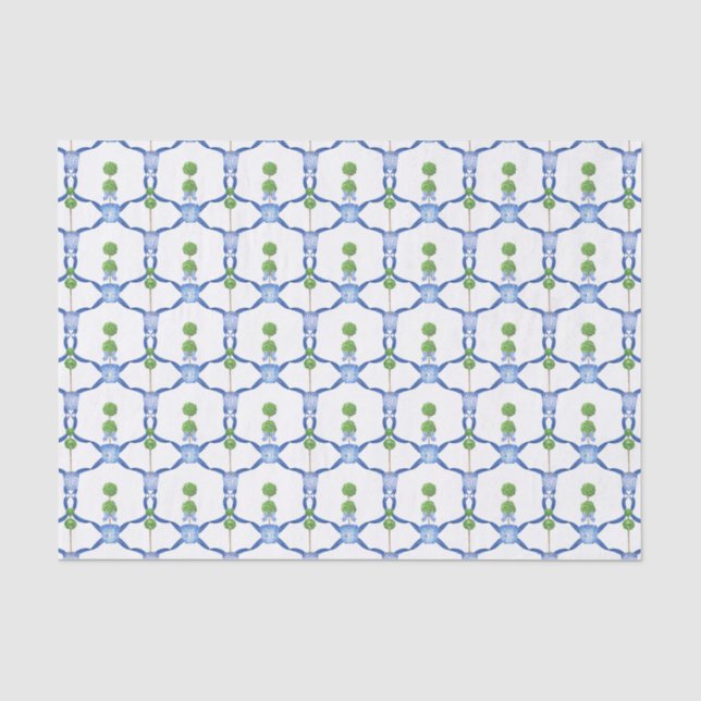 Papier Mousseline Chinoiserie Aquarelle Topiaire Tissu Papier (Recto)