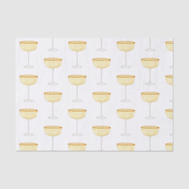 Papier Mousseline Chinoiserie Aquarelle Verre Champagne (Recto)