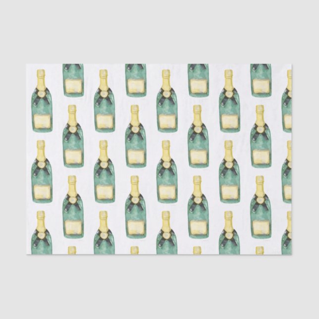 Papier Mousseline Chinoiserie Aquarelle Vin Champagne Bouteille (Recto)