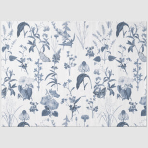 Papier Mousseline Chinoiserie Bleu Blanc Fleur sauvage Floral Découp