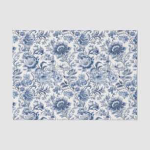 Papier Mousseline Chinoiserie Bleu Blanc Floral Fleurs Découpage