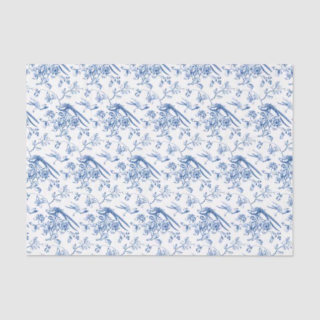 Papier Mousseline Chinoiserie Blue Flowers & Birds Découpage (Recto)
