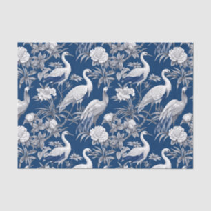Papier Mousseline Chinoiserie Blue White Birds Peinture Découpage