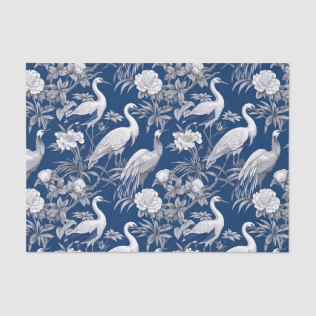 Papier Mousseline Chinoiserie Blue White Birds Peinture Découpage (Recto)