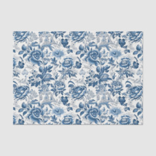 Papier Mousseline Chinoiserie Blue White Peonies Floral Decoupage