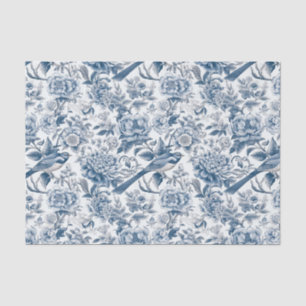 Papier Mousseline Chinoiserie Blue White Peony Floral Bird Découpage