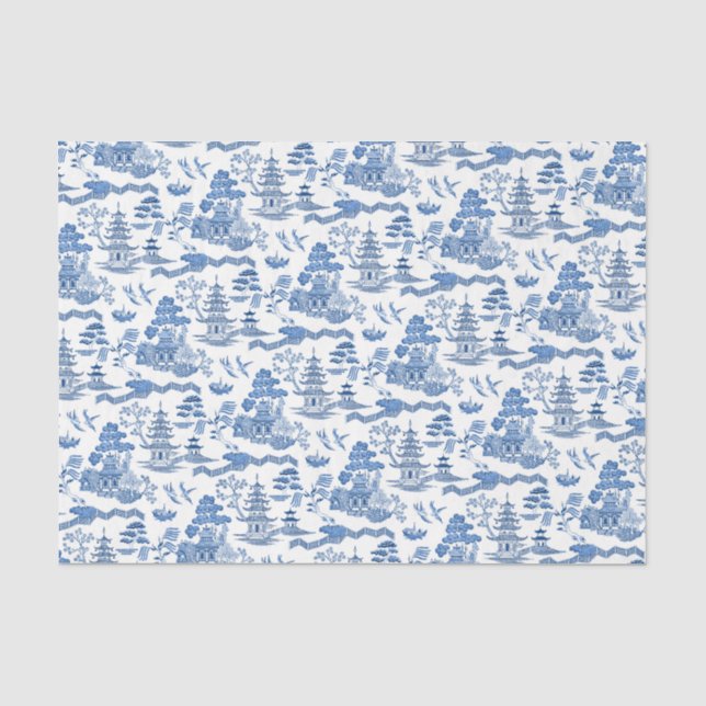 Papier Mousseline Chinoiserie Blue Willow Decoupage papier de tissus (Recto)