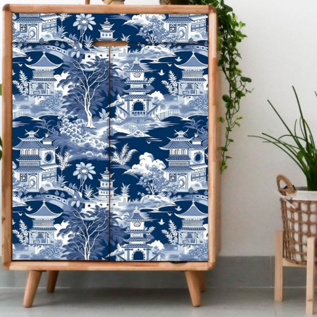 Papier Mousseline Chinoiserie Découpage bleu foncé et blanc (Créateur téléchargé)