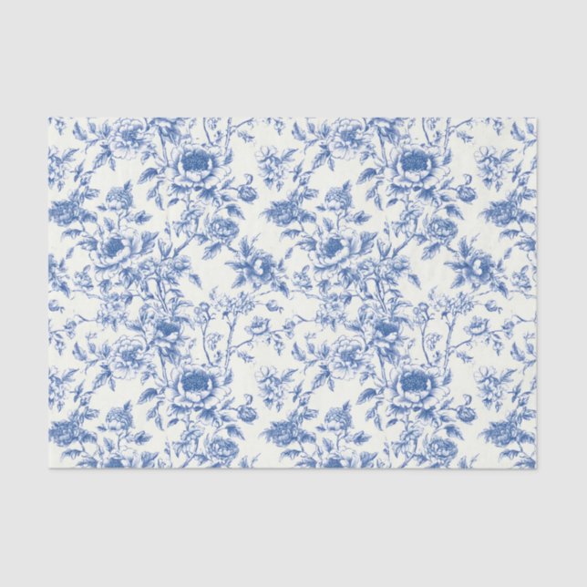 Papier Mousseline Chinoiserie Fleurs Bleues (Recto)