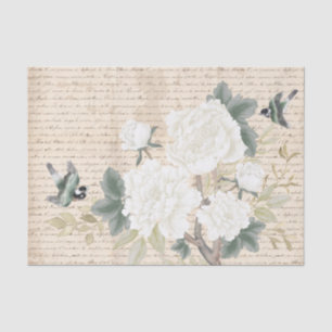 Papier Mousseline Chinoiserie Floral Birds Ancienne écriture manuscr