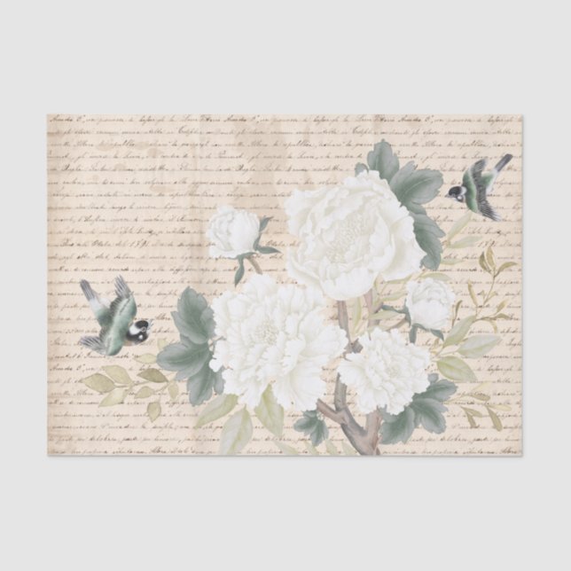 Papier Mousseline Chinoiserie Floral Birds Ancienne écriture manuscr (Recto)