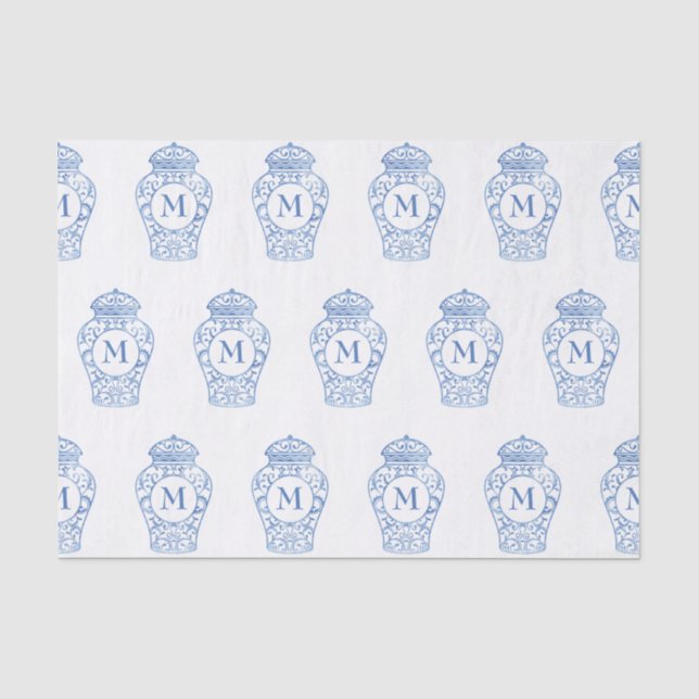 Papier Mousseline Chinoiserie Monogramme Ginger Jar Tissu Papier (Recto)