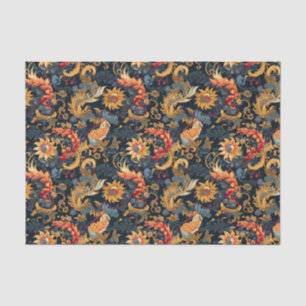 Papier Mousseline Chinoiserie Motif bleu jaune rouge découpage