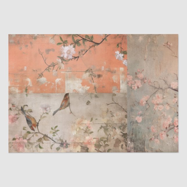Papier Mousseline Chinoiserie Orange Sherbet Collage (Recto)