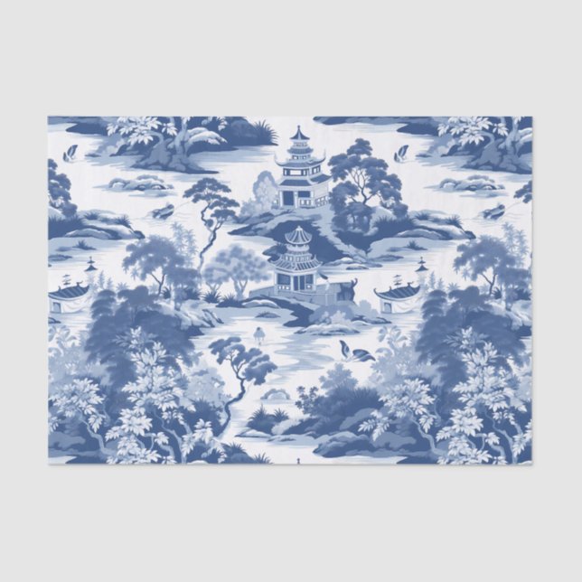 Papier Mousseline Chinoiserie Oriental Paysage Peinture Découpage (Recto)