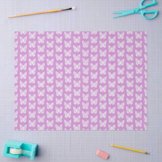 Papier Mousseline Chinoiserie Papillons Blancs sur Fond Rose Fuchsia