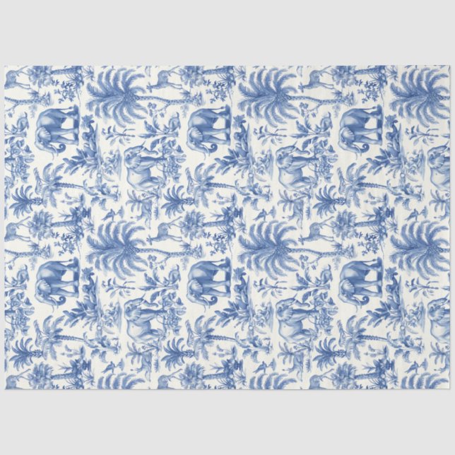 Papier Mousseline Chinoiserie Toile de Jouy animaux bleu marine (Recto)